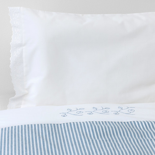 GULSPARV Quilt cover/pillowcase for cot, striped, blue, 110x125/35x55 cm