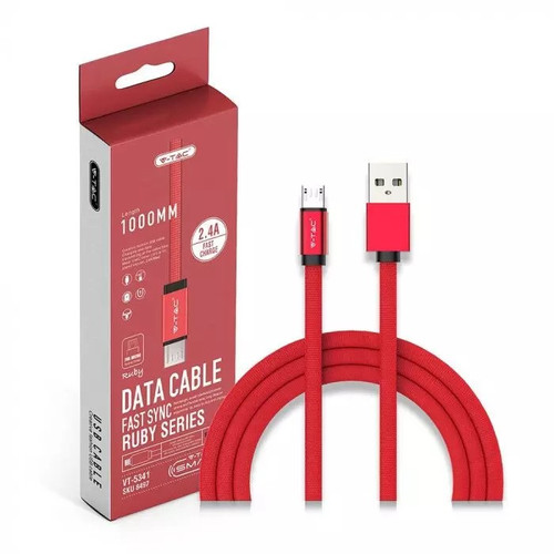 V-TAC Cable microUSB M 1 2.4A, red