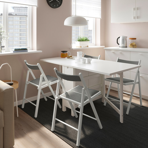 NORDEN / FRÖSVI Table and 4 chairs, white/Knisa light grey, 26/89/152 cm