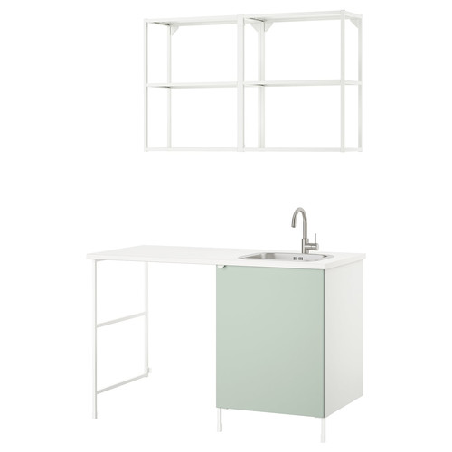 ENHET Storage combination, white/pale grey-green, 139x63.5x87.5 cm