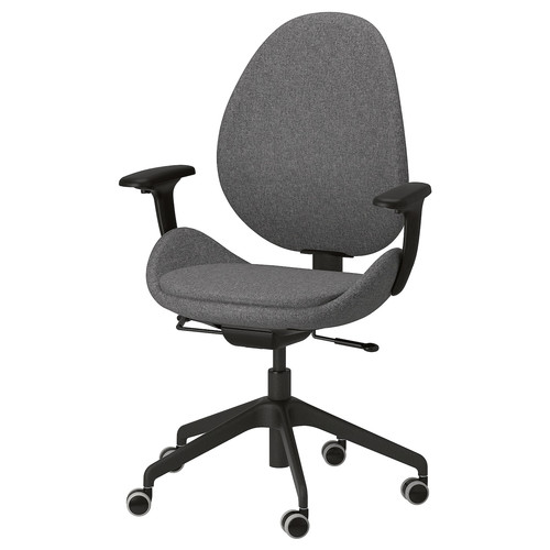 HATTEFJÄLL Office chair with armrests, Gunnared dark grey/black