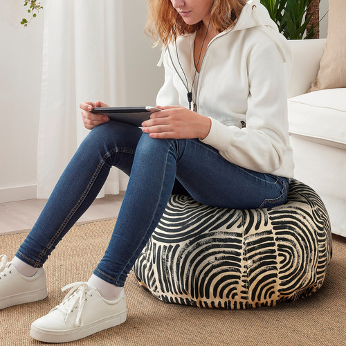 FRÖDD Floor cushion, black/patterned, 56 cm