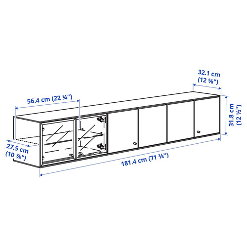 BOASTAD TV storage combination, black/oak veneer, 223x42x185 cm