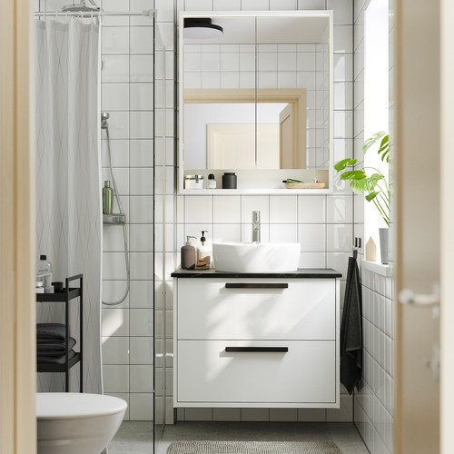 HAVBÄCK / TÖRNVIKEN Wash-stnd w drawers/wash-basin/tap, white/black marble effect, 82x49x79 cm