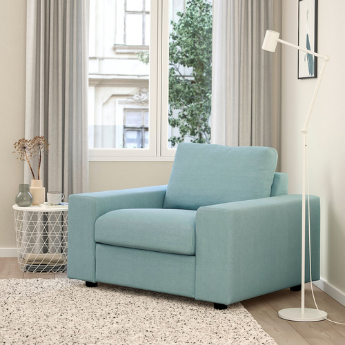 VIMLE Armchair, with wide armrests/Saxemara light blue