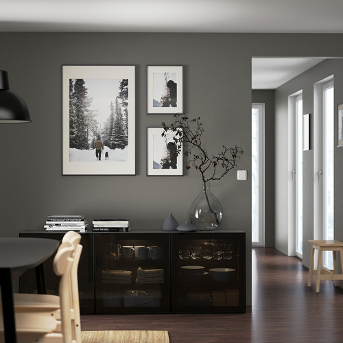 BESTÅ Storage combination with doors, black-brown/Glassvik black/smoked glass, 180x42x65 cm