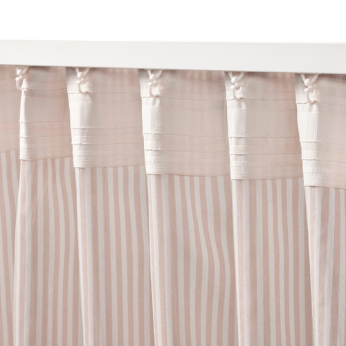 BYMOTT Curtains, 1 pair, white/beige striped, 120x250 cm