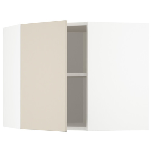 METOD Corner wall cabinet with shelves, white/Havstorp beige, 68x60 cm