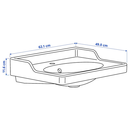 RUTSJÖN Wash-basin with water trap, white, 62x49 cm