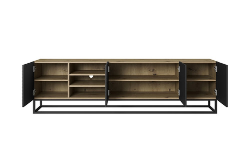 TV Cabinet Asha 200 cm, metal legs, artisan/matt black