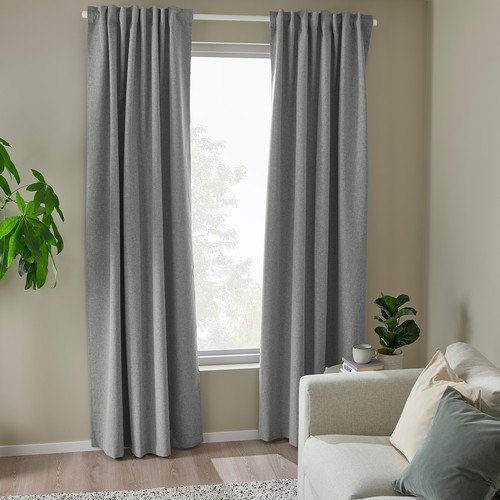 ROSENMANDEL Block-out curtains, 1 pair, grey, 135x300 cm