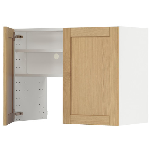 METOD Wall cb f extr hood w shlf/door, white/Forsbacka oak, 80x60 cm