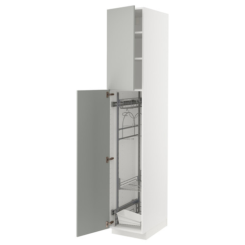 METOD High cabinet with cleaning interior, white/Havstorp light grey, 40x60x220 cm