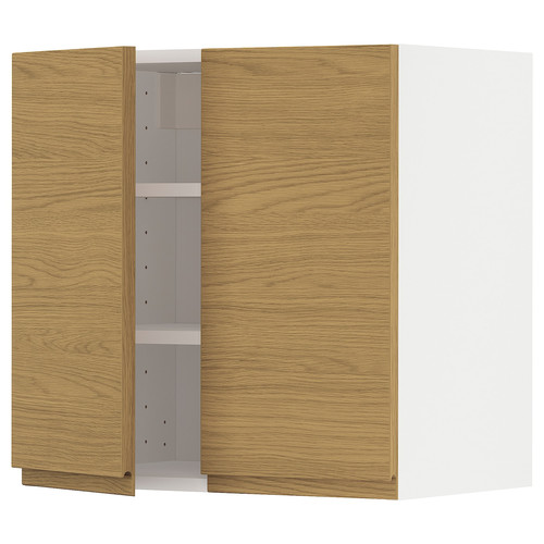 METOD Wall cabinet with shelves/2 doors, white/Voxtorp oak effect, 60x60 cm