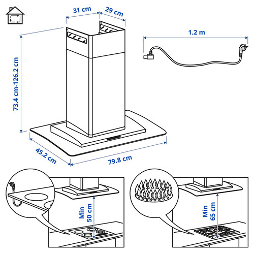 BALANSERAD Wall mounted extractor hood, stainless steel/glass, 80 cm