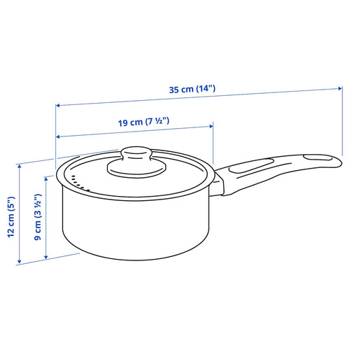 HEMLAGAD Saucepan with lid, black, 2 l