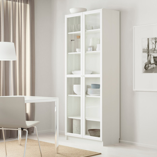 BILLY / OXBERG Bookcase with glass-doors, white/glass, 80x42x202 cm