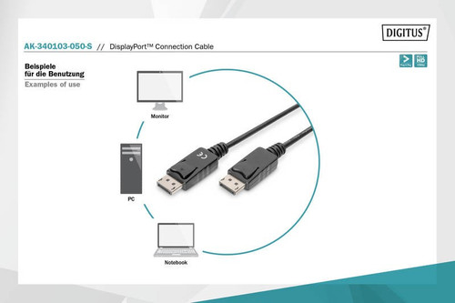 Digitus Connection Cable DisplayPort 1080p 60Hz FHD Type DP / DP M / M 5m, black