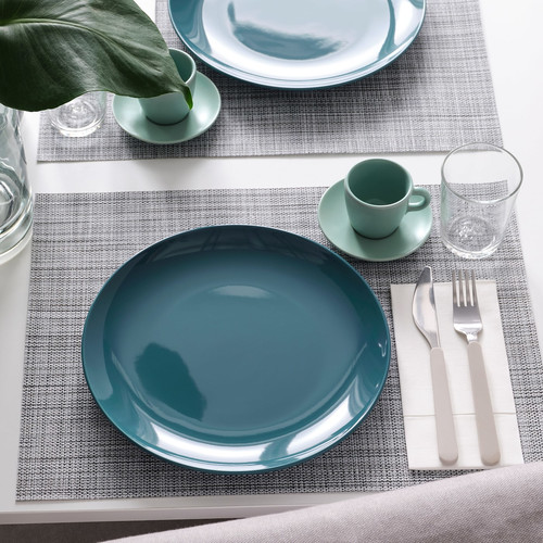 FÄRGKLAR Plate, glossy dark turquoise, 26 cm, 4 pack