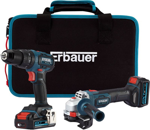 Erbauer Power Tools Set - Cordless Drill & Angle Grinder 18 V