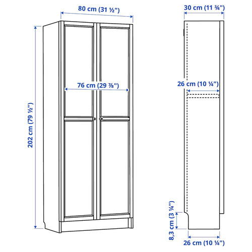 BILLY Bookcase with doors, brown walnut effect, 80x30x202 cm