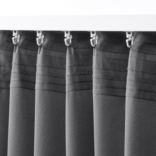 HÄGGVECKMAL Room darkening curtains, 1 pair, dark grey, 145x300 cm