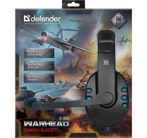 Defender Gaming Headset Warhead G-160, black+blue, cable 2.5 m