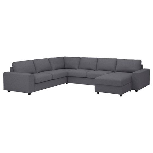 VIMLE Corner sofa, 5-seat w chaise longue, with wide armrests/Gunnared medium grey