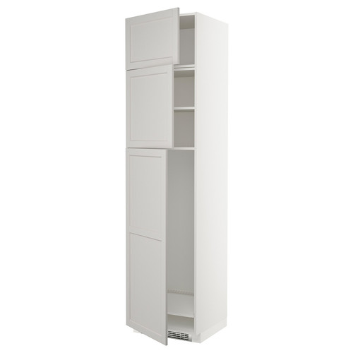 METOD High cab for fridge with 3 doors, white/Lerhyttan light grey, 60x60x240 cm