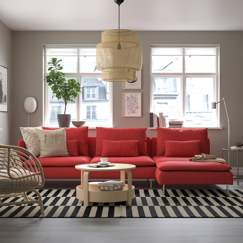 SÖDERHAMN 4-seat sofa with chaise longue, Tonerud red