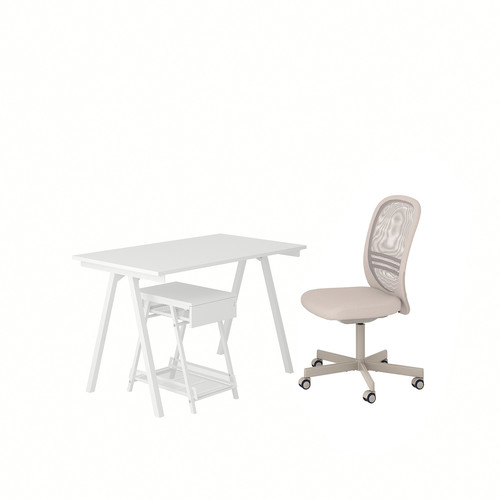 TROTTEN / FLINTAN Desk and storage combination, and swivel chair white/beige