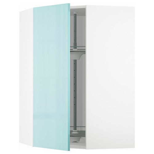 METOD Corner wall cabinet with carousel, white Järsta, high-gloss light turquoise, 68x100 cm