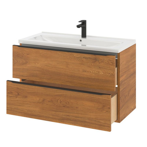 Goodhome Wall-mounted Basin Cabinet Imandra 100cm, walnut