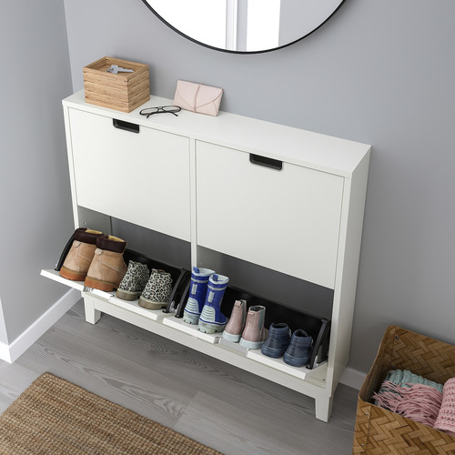 STÄLL Shoe cabinet with 4 compartments, white, 96x17x90 cm