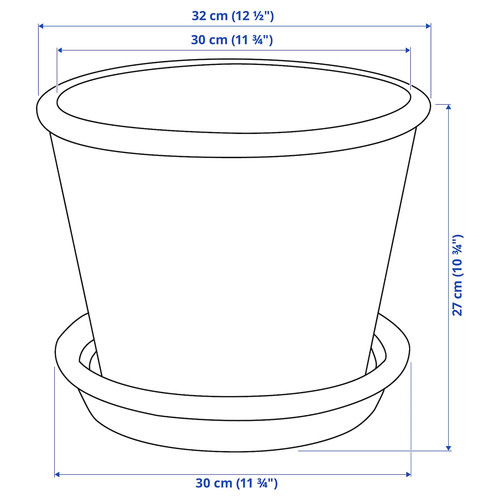 MUSKOTBLOMMA Plant pot with saucer, in/outdoor terracotta, 24 cm