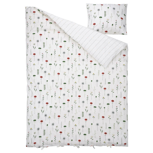 NATTSLÄNDA Duvet cover and pillowcase, floral pattern multicolour, 150x200/50x60 cm