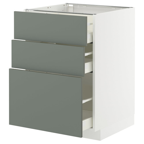 METOD / MAXIMERA Base cabinet with 3 drawers, white/Nickebo matt grey-green, 60x60 cm