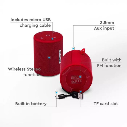 V-TAC Portable Speaker Bluetooth, red