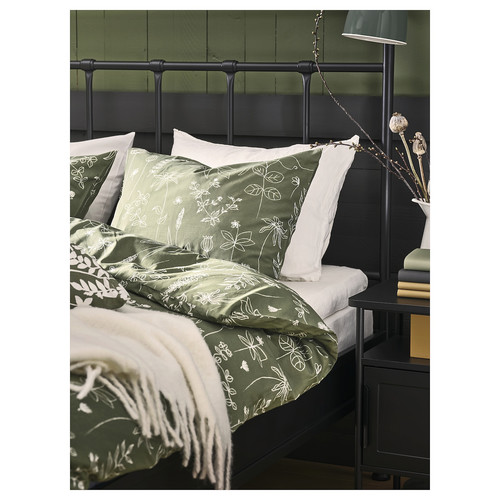 SLÅNGULDMAL Duvet cover and 2 pillowcases, green/floral pattern, 200x200/50x60 cm