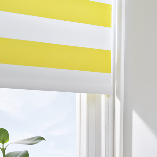 FRIDANS Block-out roller blind, white yellow/striped, 120x195 cm