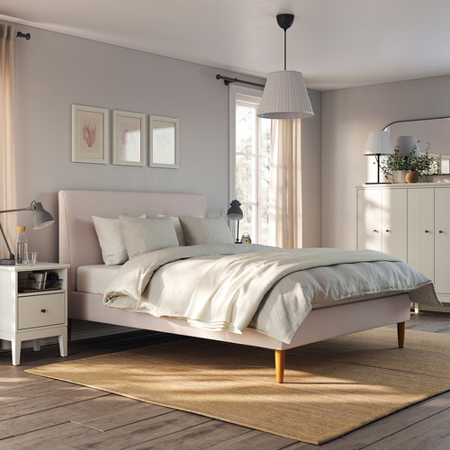 IDANÄS Upholstered bed frame, Gunnared pale pink, 160x200 cm