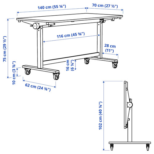 MITTZON Foldable table with castors, green, 140x70 cm