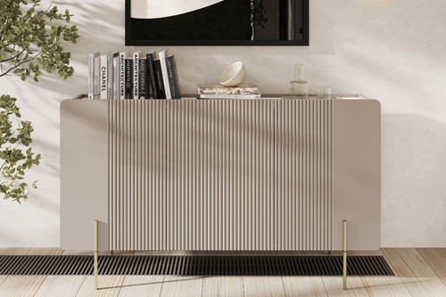 Cabinet Malmi 150 cm, cashmere, crema bianca, gold legs