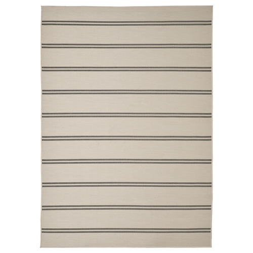 VIRKLUND Rug flatwoven, in/outdoor, beige/dark grey, 160x230 cm