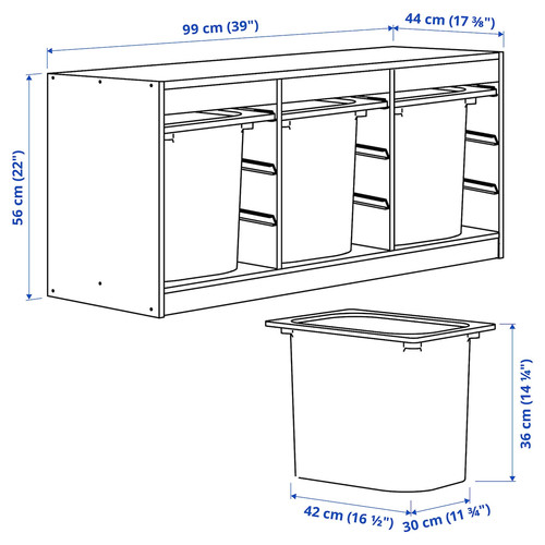 TROFAST Storage combination with boxes, white/white, 99x44x56 cm