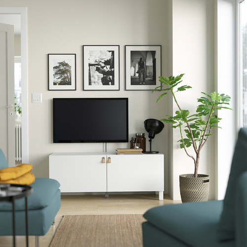 BESTÅ TV bench with doors, white/Lappviken/Stubbarp white, 120x42x48 cm