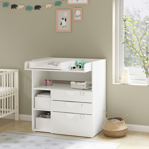 SMÅSTAD Changing table, white with frame/with 3 drawers, 90x79x100 cm