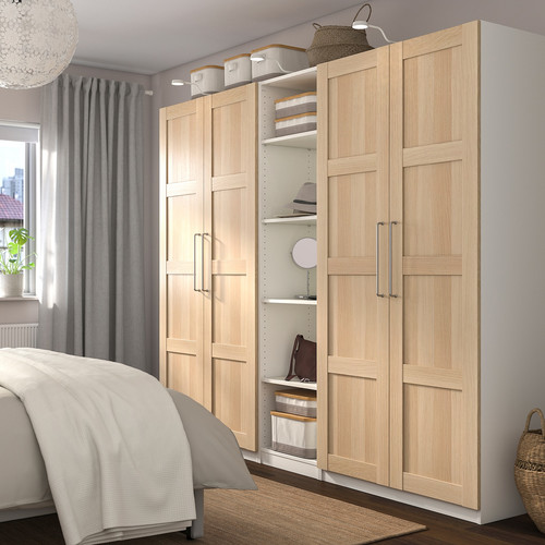 PAX / BERGSBO Wardrobe, white/white stained oak effect, 250x60x201 cm