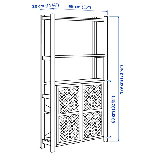 IVAR Shelving unit with doors, pine, 89x30x179 cm