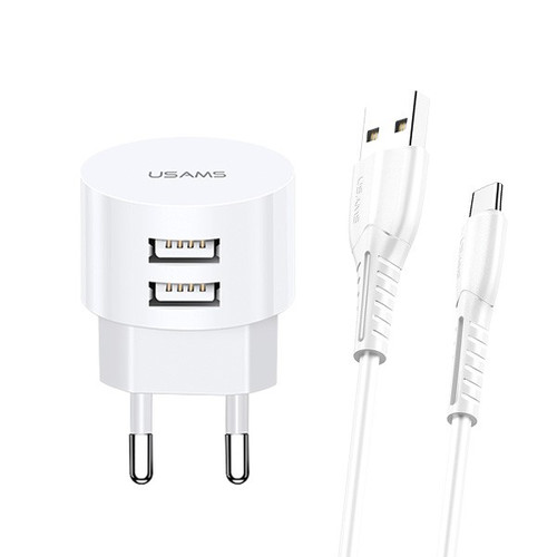 Usams Wall Charger 2xUSB 2.1A 10W with USB-C Cable EU Plug